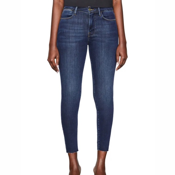 🔵 FRAME Le High Skinny Crop Blue Raw Edge Skinny Jeans - Picture 1 of 8